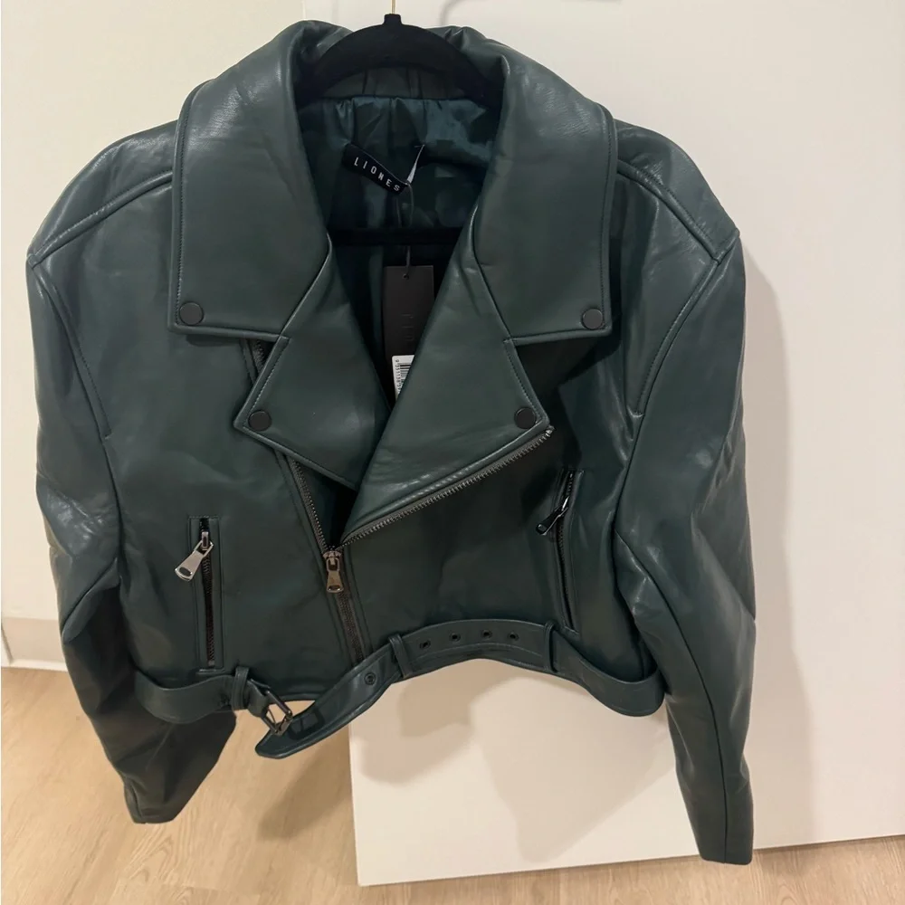 Lioness Dark Green/Moss Leather Jacket NWT - Picture 2 of 3